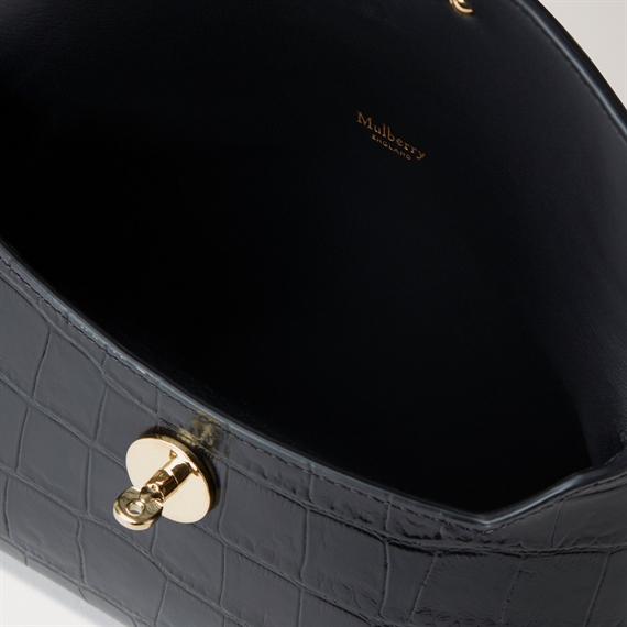 Mulberry Darley Cosmetic Pouch Black Shiny Small Croc